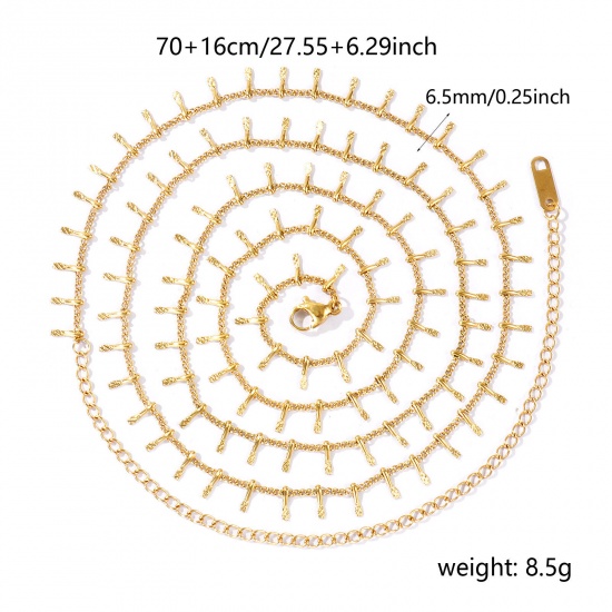 Imagen de Panícula Collar de Cadena del Vientre de la Cintura del Cuerpo Al Por Mayor, 18K Oro Real Chapado 304 Acero Inoxidable Cadena de Eslabones Hechos a Mano, Mujeres PVD Romántico Pastoral Natural Regalo Joyería Para Minorista, 70cm + 16cm longitud, 1 Unidad