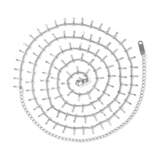 Imagen de Panícula Collar de Cadena del Vientre de la Cintura del Cuerpo Al Por Mayor, Tono de Plata 304 Acero Inoxidable Cadena de Eslabones Hechos a Mano, Mujeres Romántico Pastoral Natural Regalo Joyería Para Minorista, 70cm + 16cm longitud, 1 Unidad