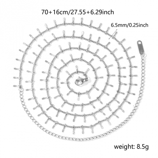 Imagen de Panícula Collar de Cadena del Vientre de la Cintura del Cuerpo Al Por Mayor, Tono de Plata 304 Acero Inoxidable Cadena de Eslabones Hechos a Mano, Mujeres Romántico Pastoral Natural Regalo Joyería Para Minorista, 70cm + 16cm longitud, 1 Unidad