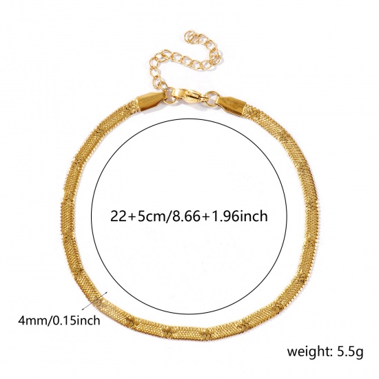 Picture of Wholesale Pentagram Star 304 Stainless Steel Flat Snake Chain Anklet, 18K Real Gold Plated Eco-friendly PVD Waterproof Anti-Tarnish Hypoallergenic, Women's Casual Dainty Gift Jewelry Supply, 22cm(8.7") + 5cm(2") long, Chain Size: 4mm, 1 Piece