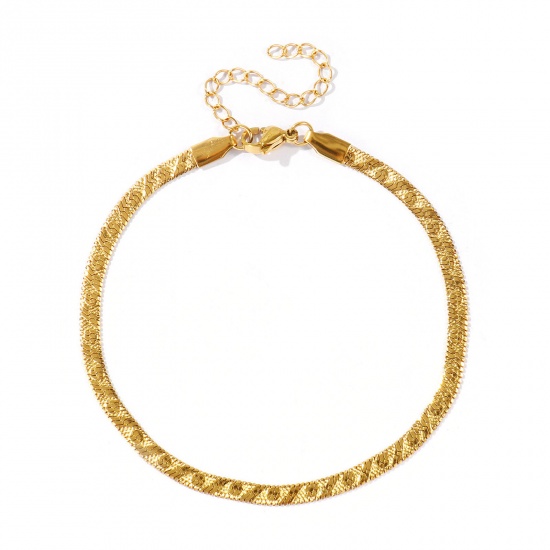 Picture of Wholesale Dot 304 Stainless Steel Flat Snake Chain Anklet, 18K Real Gold Plated Eco-friendly PVD Waterproof Anti-Tarnish Hypoallergenic, Women's Casual Dainty Gift Jewelry Supply, 22cm(8.7") + 5cm(2") long, Chain Size: 4mm, 1 Piece