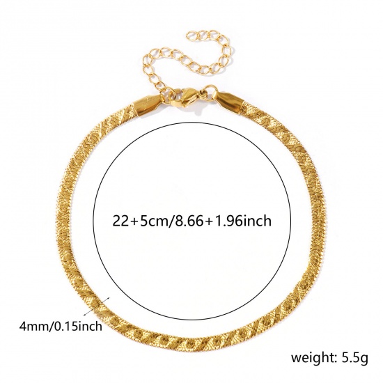 Picture of Wholesale Dot 304 Stainless Steel Flat Snake Chain Anklet, 18K Real Gold Plated Eco-friendly PVD Waterproof Anti-Tarnish Hypoallergenic, Women's Casual Dainty Gift Jewelry Supply, 22cm(8.7") + 5cm(2") long, Chain Size: 4mm, 1 Piece