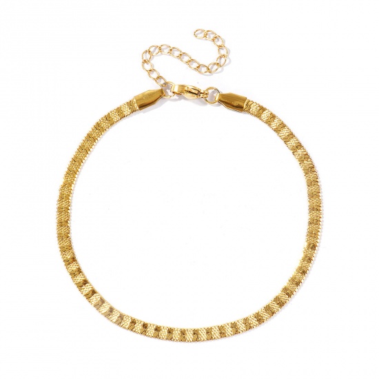 Picture of Wholesale Stripe 304 Stainless Steel Flat Snake Chain Anklet, 18K Real Gold Plated Eco-friendly PVD Waterproof Anti-Tarnish Hypoallergenic, Women's Casual Dainty Gift Jewelry Supply, 22cm(8.7") + 5cm(2") long, Chain Size: 4mm, 1 Piece