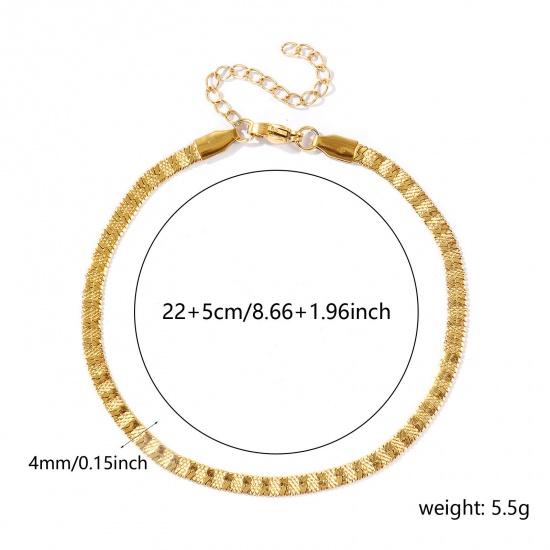 Picture of Wholesale Stripe 304 Stainless Steel Flat Snake Chain Anklet, 18K Real Gold Plated Eco-friendly PVD Waterproof Anti-Tarnish Hypoallergenic, Women's Casual Dainty Gift Jewelry Supply, 22cm(8.7") + 5cm(2") long, Chain Size: 4mm, 1 Piece