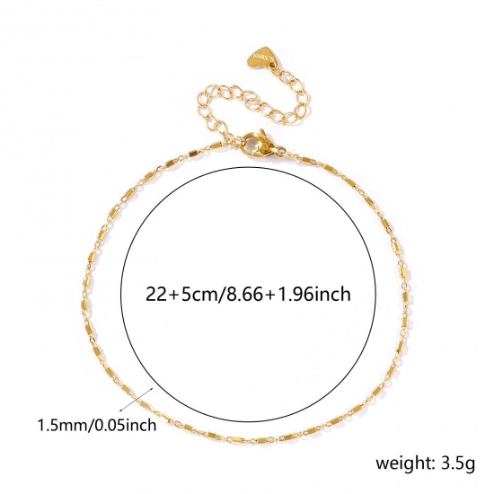 Picture of Wholesale Rectangle Cuboid 304 Stainless Steel Handmade Link Chain Anklet, 18K Real Gold Plated Eco-friendly PVD Waterproof Anti-Tarnish Hypoallergenic, Women's Casual Minimalist Gift Jewelry Supply, 22cm(8.7") + 5cm(2") long, Chain Size: 1.5mm, 1 Piece