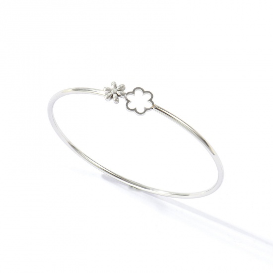 Immagine di Fiore 304 Acciaio Inossidabile Braccialetto All'Ingrosso, Tono Argento Donne Classico Minimalista Regalo Fornitura di Gioielli, 19cm Lunghezza, 1 Pz