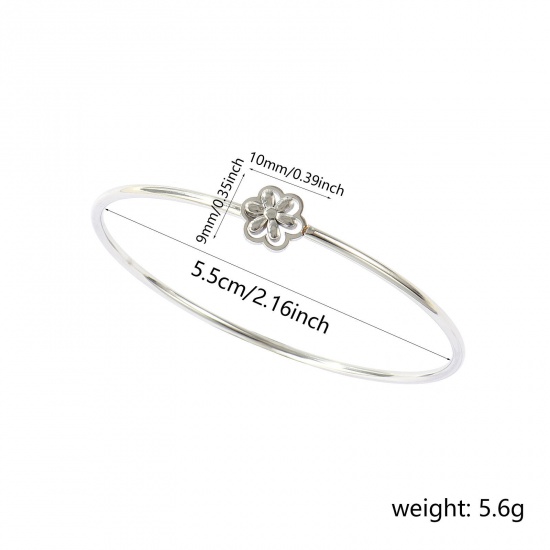 Immagine di Fiore 304 Acciaio Inossidabile Braccialetto All'Ingrosso, Tono Argento Donne Classico Minimalista Regalo Fornitura di Gioielli, 19cm Lunghezza, 1 Pz