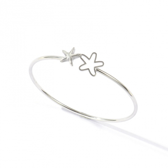 Immagine di Stella Marina 304 Acciaio Inossidabile Braccialetto All'Ingrosso, Tono Argento Donne Classico Minimalista Regalo Fornitura di Gioielli, 19cm Lunghezza, 1 Pz