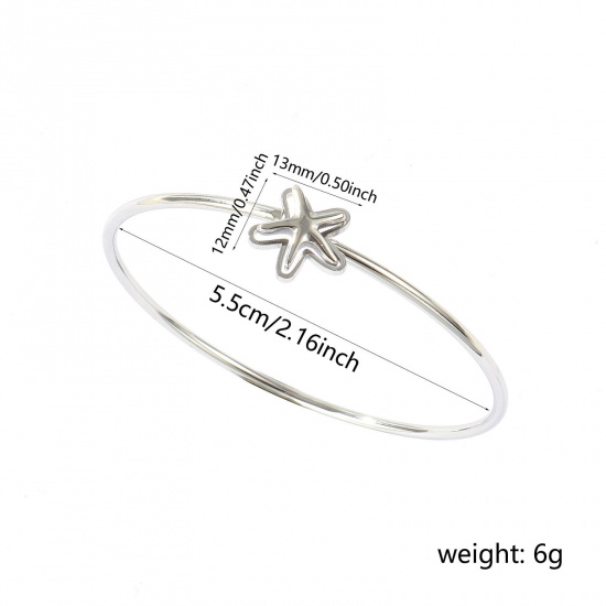Immagine di Stella Marina 304 Acciaio Inossidabile Braccialetto All'Ingrosso, Tono Argento Donne Classico Minimalista Regalo Fornitura di Gioielli, 19cm Lunghezza, 1 Pz