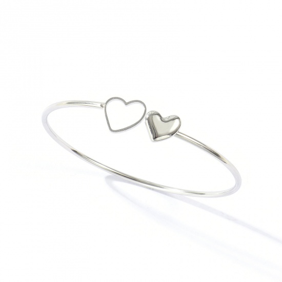 Immagine di Cuore 304 Acciaio Inossidabile Braccialetto All'Ingrosso, Tono Argento Donne Classico Minimalista Regalo Fornitura di Gioielli, 19cm Lunghezza, 1 Pz