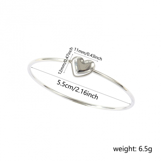 Immagine di Cuore 304 Acciaio Inossidabile Braccialetto All'Ingrosso, Tono Argento Donne Classico Minimalista Regalo Fornitura di Gioielli, 19cm Lunghezza, 1 Pz