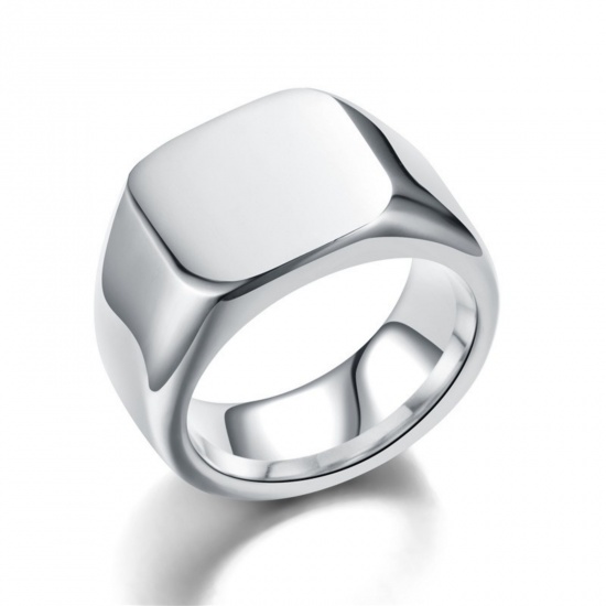 Picture of Wholesale Unisex Gift Square Smooth Blank Unadjustable Rings, Silver Tone 304 Stainless Steel, Eco-friendly Retro Minimalist Jewelry Supply, 18.1mm(US Size 8), 1 Piece