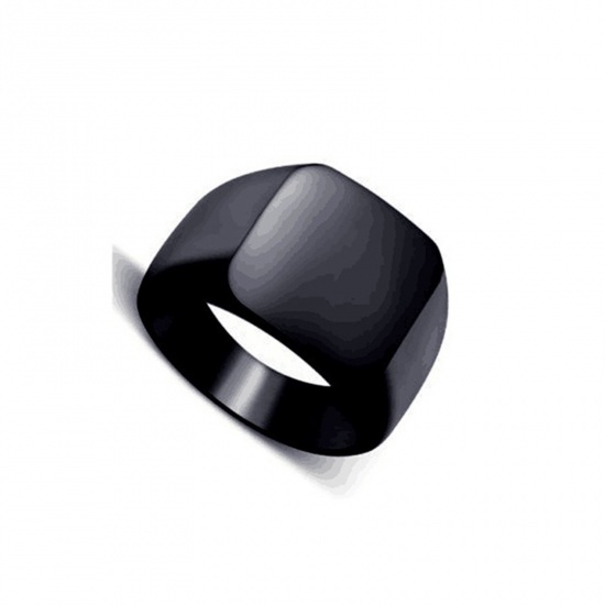 Picture of Wholesale Unisex Gift Square Smooth Blank Unadjustable Rings, Black 304 Stainless Steel, Eco-friendly Retro Minimalist Jewelry Supply, 20.6mm(US Size 11), 1 Piece