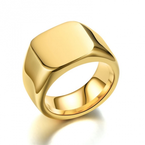 Picture of Wholesale Unisex Gift Square Smooth Blank Unadjustable Rings, 18K Gold Plated 304 Stainless Steel, Eco-friendly PVD Retro Minimalist Jewelry Supply, 17.3mm(US Size 7), 1 Piece
