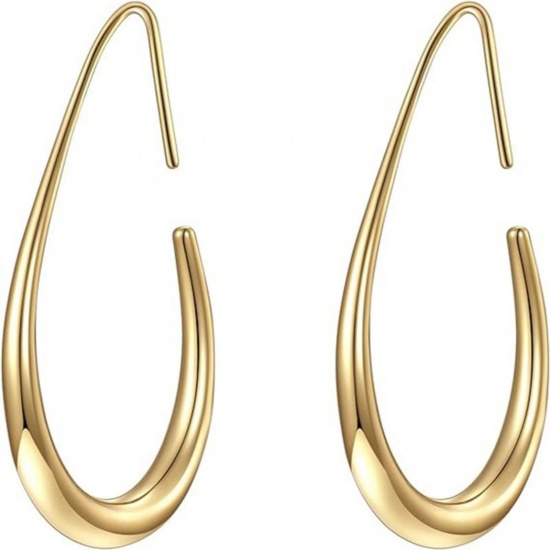 Picture of Wholesale Exquisite Stylish Hoop Earrings, Drop 18K Gold Plated 304 Stainless Steel, Women's Eco-friendly PVD Gift Jewelry Supply, 20mm x 15mm, 2 PCs