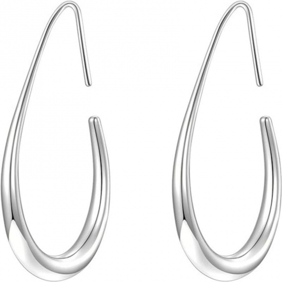 Picture of Wholesale Exquisite Stylish Hoop Earrings, Drop Silver Tone 304 Stainless Steel, Women's Eco-friendly Gift Jewelry Supply, 30mm x 20mm, 2 PCs