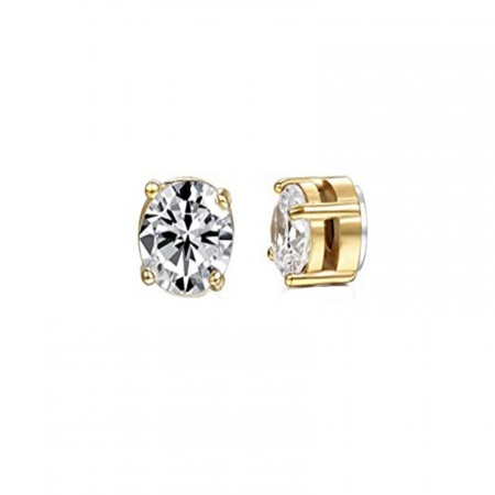 Picture of Wholesale Exquisite Stylish No Piercing Magnetic Stud Earrings, Round Clear Cubic Zirconia 18K Gold Plated 304 Stainless Steel, Women's Eco-friendly Gift Jewelry Supply, 7mm Dia., 2 PCs