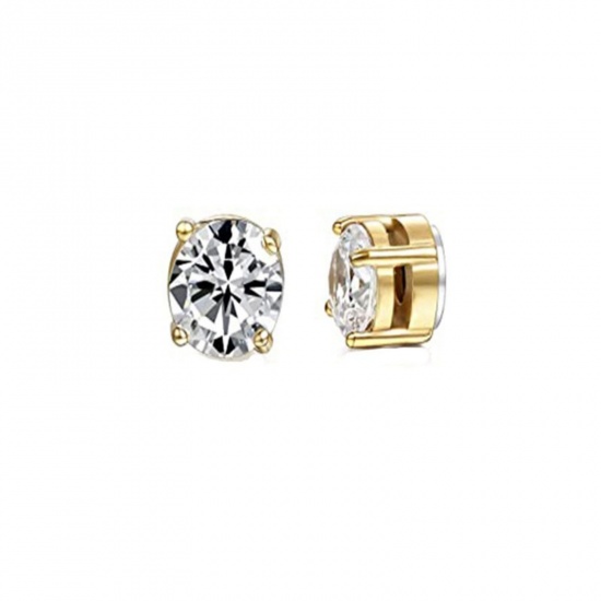 Picture of Wholesale Exquisite Stylish No Piercing Magnetic Stud Earrings, Round Clear Cubic Zirconia 18K Gold Plated 304 Stainless Steel, Women's Eco-friendly Gift Jewelry Supply, 7mm Dia., 2 PCs