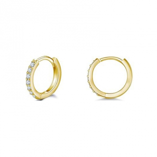 Picture of Wholesale Exquisite Stylish Huggie Hoop Earrings, Round Clear Cubic Zirconia 18K Gold Plated 304 Stainless Steel, Women's Eco-friendly PVD Gift Jewelry Supply, 10mm Dia., 2 PCs