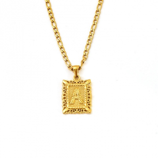 Picture of Wholesale Rectangle Capital Alphabet Initial Letter Message " A " Pendant Charm Necklace, 18K Gold Plated 304 Stainless Steel Women's Eco-friendly PVD Exquisite Stylish Gift Jewelry For Retailer, 51cm(20.1") long, 1 Piece