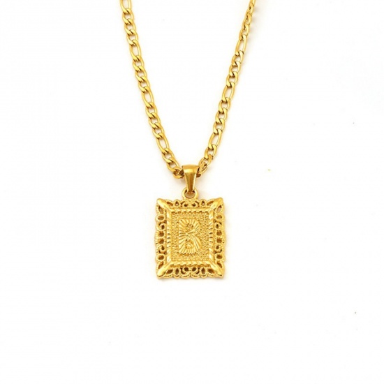 Picture of Wholesale Rectangle Capital Alphabet Initial Letter Message " B " Pendant Charm Necklace, 18K Gold Plated 304 Stainless Steel Women's Eco-friendly PVD Exquisite Stylish Gift Jewelry For Retailer, 51cm(20.1") long, 1 Piece