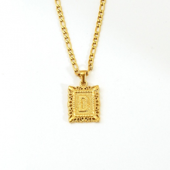 Picture of Wholesale Rectangle Capital Alphabet Initial Letter Message " D " Pendant Charm Necklace, 18K Gold Plated 304 Stainless Steel Women's Eco-friendly PVD Exquisite Stylish Gift Jewelry For Retailer, 51cm(20.1") long, 1 Piece