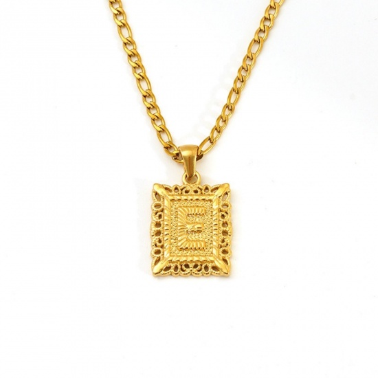 Picture of Wholesale Rectangle Capital Alphabet Initial Letter Message " E " Pendant Charm Necklace, 18K Gold Plated 304 Stainless Steel Women's Eco-friendly PVD Exquisite Stylish Gift Jewelry For Retailer, 51cm(20.1") long, 1 Piece