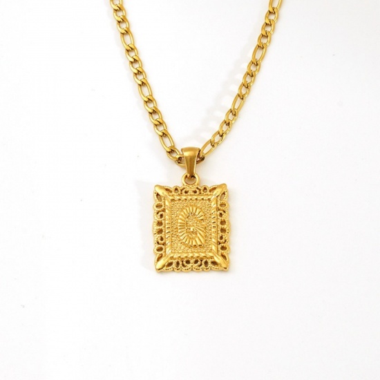 Picture of Wholesale Rectangle Capital Alphabet Initial Letter Message " G " Pendant Charm Necklace, 18K Gold Plated 304 Stainless Steel Women's Eco-friendly PVD Exquisite Stylish Gift Jewelry For Retailer, 51cm(20.1") long, 1 Piece