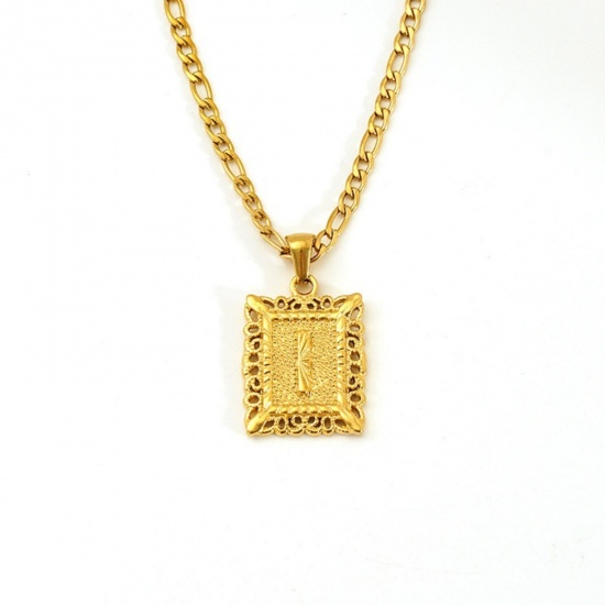 Picture of Wholesale Rectangle Capital Alphabet Initial Letter Message " I " Pendant Charm Necklace, 18K Gold Plated 304 Stainless Steel Women's Eco-friendly PVD Exquisite Stylish Gift Jewelry For Retailer, 51cm(20.1") long, 1 Piece