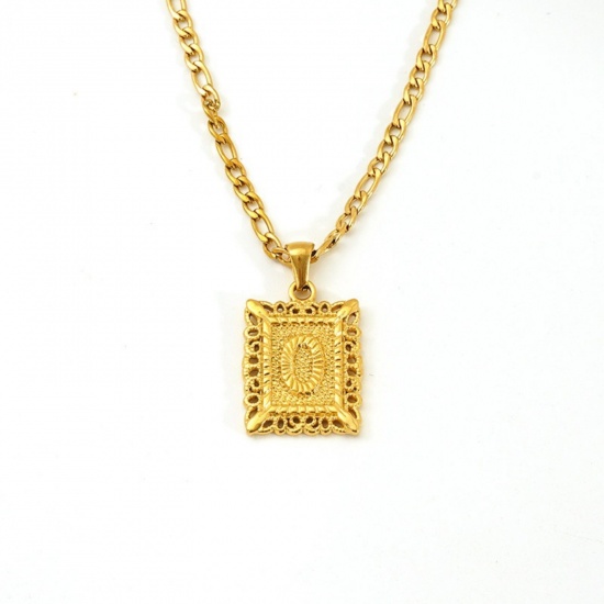 Picture of Wholesale Rectangle Capital Alphabet Initial Letter Message " O " Pendant Charm Necklace, 18K Gold Plated 304 Stainless Steel Women's Eco-friendly PVD Exquisite Stylish Gift Jewelry For Retailer, 51cm(20.1") long, 1 Piece