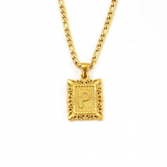 Picture of Wholesale Rectangle Capital Alphabet Initial Letter Message " P " Pendant Charm Necklace, 18K Gold Plated 304 Stainless Steel Women's Eco-friendly PVD Exquisite Stylish Gift Jewelry For Retailer, 51cm(20.1") long, 1 Piece