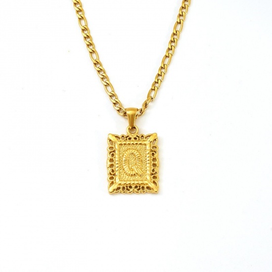 Picture of Wholesale Rectangle Capital Alphabet Initial Letter Message " Q " Pendant Charm Necklace, 18K Gold Plated 304 Stainless Steel Women's Eco-friendly PVD Exquisite Stylish Gift Jewelry For Retailer, 51cm(20.1") long, 1 Piece