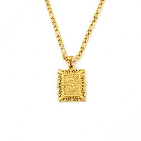 Picture of Wholesale Rectangle Capital Alphabet Initial Letter Message " S " Pendant Charm Necklace, 18K Gold Plated 304 Stainless Steel Women's Eco-friendly PVD Exquisite Stylish Gift Jewelry For Retailer, 51cm(20.1") long, 1 Piece