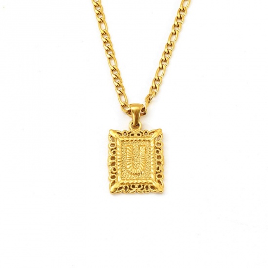 Picture of Wholesale Rectangle Capital Alphabet Initial Letter Message " U " Pendant Charm Necklace, 18K Gold Plated 304 Stainless Steel Women's Eco-friendly PVD Exquisite Stylish Gift Jewelry For Retailer, 51cm(20.1") long, 1 Piece