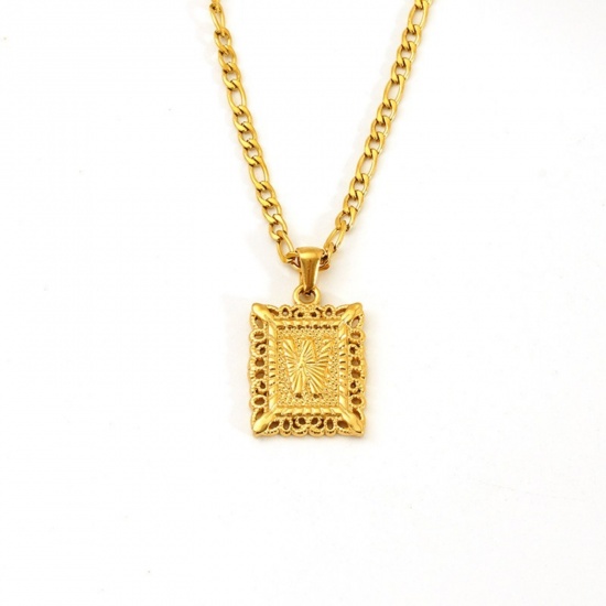 Picture of Wholesale Rectangle Capital Alphabet Initial Letter Message " W " Pendant Charm Necklace, 18K Gold Plated 304 Stainless Steel Women's Eco-friendly PVD Exquisite Stylish Gift Jewelry For Retailer, 51cm(20.1") long, 1 Piece