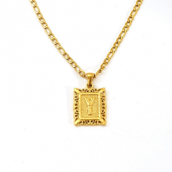 Picture of Wholesale Rectangle Capital Alphabet Initial Letter Message " Y " Pendant Charm Necklace, 18K Gold Plated 304 Stainless Steel Women's Eco-friendly PVD Exquisite Stylish Gift Jewelry For Retailer, 51cm(20.1") long, 1 Piece