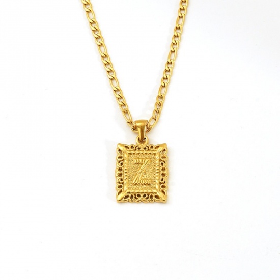 Picture of Wholesale Rectangle Capital Alphabet Initial Letter Message " Z " Pendant Charm Necklace, 18K Gold Plated 304 Stainless Steel Women's Eco-friendly PVD Exquisite Stylish Gift Jewelry For Retailer, 51cm(20.1") long, 1 Piece