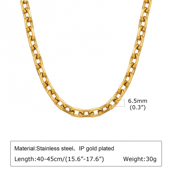 Immagine di Collana All'Ingrosso, Catena a Cavo Placcato Oro 18K 304 Acciaio Inossidabile, Donne PVD Ecologica Elegante Minimalista Regalo Gioielli Per Rivenditore, 40cm + 5cm Lunghezza, Dimensione della Catena: 6.5mm, 1 Pz