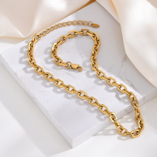 Immagine di Collana All'Ingrosso, Catena a Cavo Placcato Oro 18K 304 Acciaio Inossidabile, Donne PVD Ecologica Elegante Minimalista Regalo Gioielli Per Rivenditore, 40cm + 5cm Lunghezza, Dimensione della Catena: 6.5mm, 1 Pz