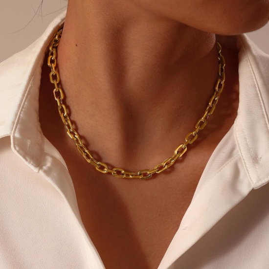 Immagine di Collana All'Ingrosso, Catena a Cavo Placcato Oro 18K 304 Acciaio Inossidabile, Donne PVD Ecologica Elegante Minimalista Regalo Gioielli Per Rivenditore, 40cm + 5cm Lunghezza, Dimensione della Catena: 6.5mm, 1 Pz