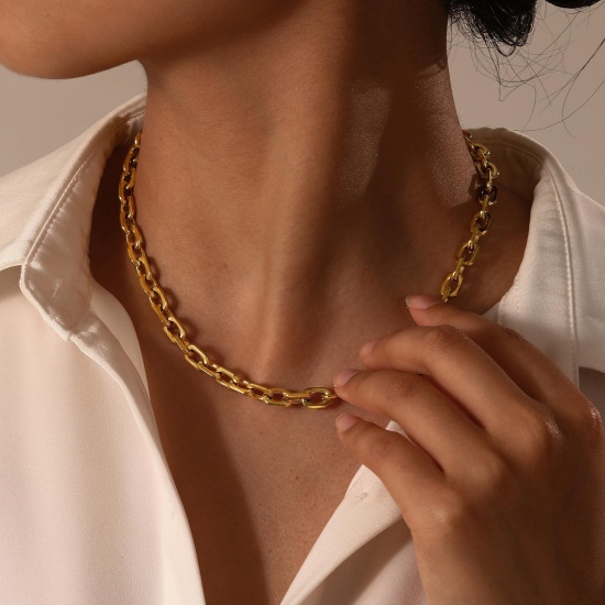 Immagine di Collana All'Ingrosso, Catena a Cavo Placcato Oro 18K 304 Acciaio Inossidabile, Donne PVD Ecologica Elegante Minimalista Regalo Gioielli Per Rivenditore, 40cm + 5cm Lunghezza, Dimensione della Catena: 6.5mm, 1 Pz