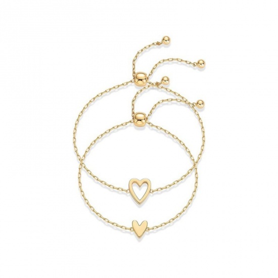 Picture of Wholesale Heart 304 Stainless Steel Link Cable Chain Adjustable Slider/ Slide Bolo Bracelets, 18K Gold Plated Eco-friendly PVD, Women's Valentine's Day Stylish Gift Jewelry Supply, 20cm(7.9") long, 1 Set ( 2 PCs/Set)