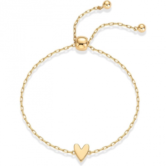 Picture of Wholesale Heart 304 Stainless Steel Link Cable Chain Adjustable Slider/ Slide Bolo Bracelets, 18K Gold Plated Eco-friendly PVD, Women's Valentine's Day Stylish Gift Jewelry Supply, 20cm(7.9") long, 1 Piece
