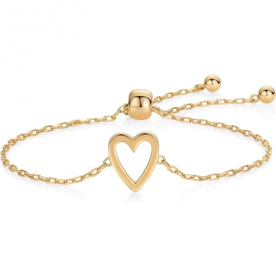 Picture of Wholesale Heart Hollow 304 Stainless Steel Link Cable Chain Adjustable Slider/ Slide Bolo Bracelets, 18K Gold Plated Eco-friendly PVD, Women's Valentine's Day Stylish Gift Jewelry Supply, 20cm(7.9") long, 1 Piece