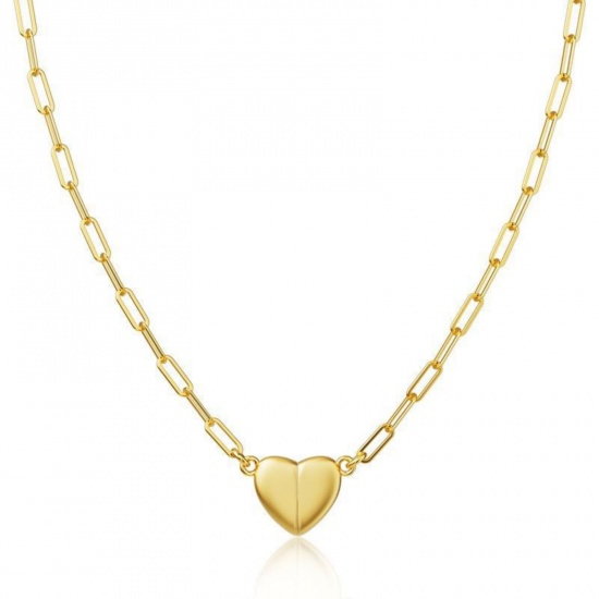 Immagine di Cuore Magnetico Collana con Ciondolo All'Ingrosso, Placcato Oro 18K 304 Acciaio Inossidabile Catena a Graffetta, Donne PVD Ecologica San Valentino Elegante Regalo Gioielli Per Rivenditore, 45cm Lunghezza, 1 Pz