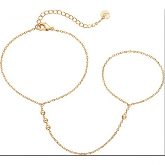 Picture of Wholesale Clear Rhinestone 304 Stainless Steel Hand Chain Slave Finger Ring Bracelet, 18K Gold Plated Eco-friendly PVD, Women's Ins Style Stylish Gift Jewelry Supply, 15cm(5.9") long, 1 Piece