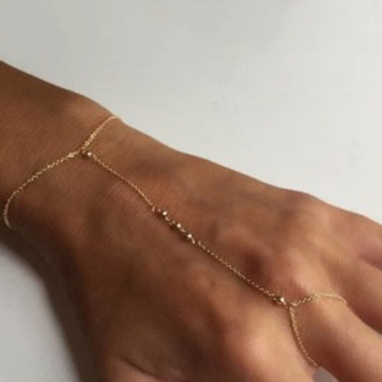 Picture of Wholesale 304 Stainless Steel 2 In 1 Foldable Retractable Two Wear Magic Ring Bracelet, 18K Gold Plated Eco-friendly PVD, Women's Ins Style Stylish Gift Jewelry Supply, 15cm(5.9") long, 1 Piece