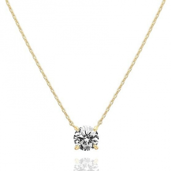 Picture of Wholesale Round Clear Rhinestone Pendant Charm Necklace, 18K Gold Plated 304 Stainless Steel Women's Eco-friendly PVD Exquisite Stylish Gift Jewelry For Retailer, 40cm(15.7") + 5cm(2") long, 1 Piece