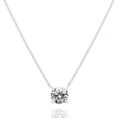Picture of Wholesale Round Clear Rhinestone Pendant Charm Necklace, Silver Tone 304 Stainless Steel Women's Eco-friendly Exquisite Stylish Gift Jewelry For Retailer, 40cm(15.7") + 5cm(2") long, 1 Piece