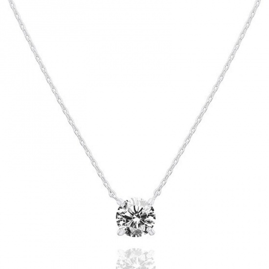 Picture of Wholesale Round Clear Rhinestone Pendant Charm Necklace, Silver Tone 304 Stainless Steel Women's Eco-friendly Exquisite Stylish Gift Jewelry For Retailer, 40cm(15.7") + 5cm(2") long, 1 Piece